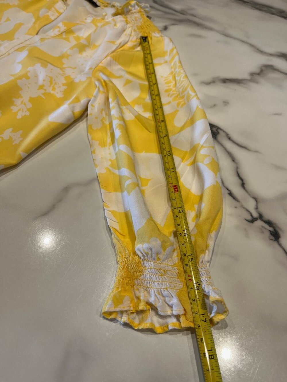 Talbots Petite Yellow Floral Ruffle Split Neck Popover Blouse - SP - Picture 8 of 8